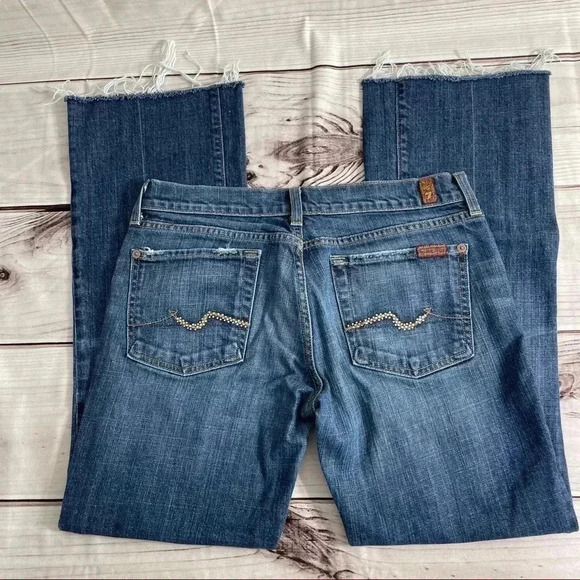 7 For All Mankind Raw Cuffs Blue Jeans Sz 29 - Picture 6 of 15